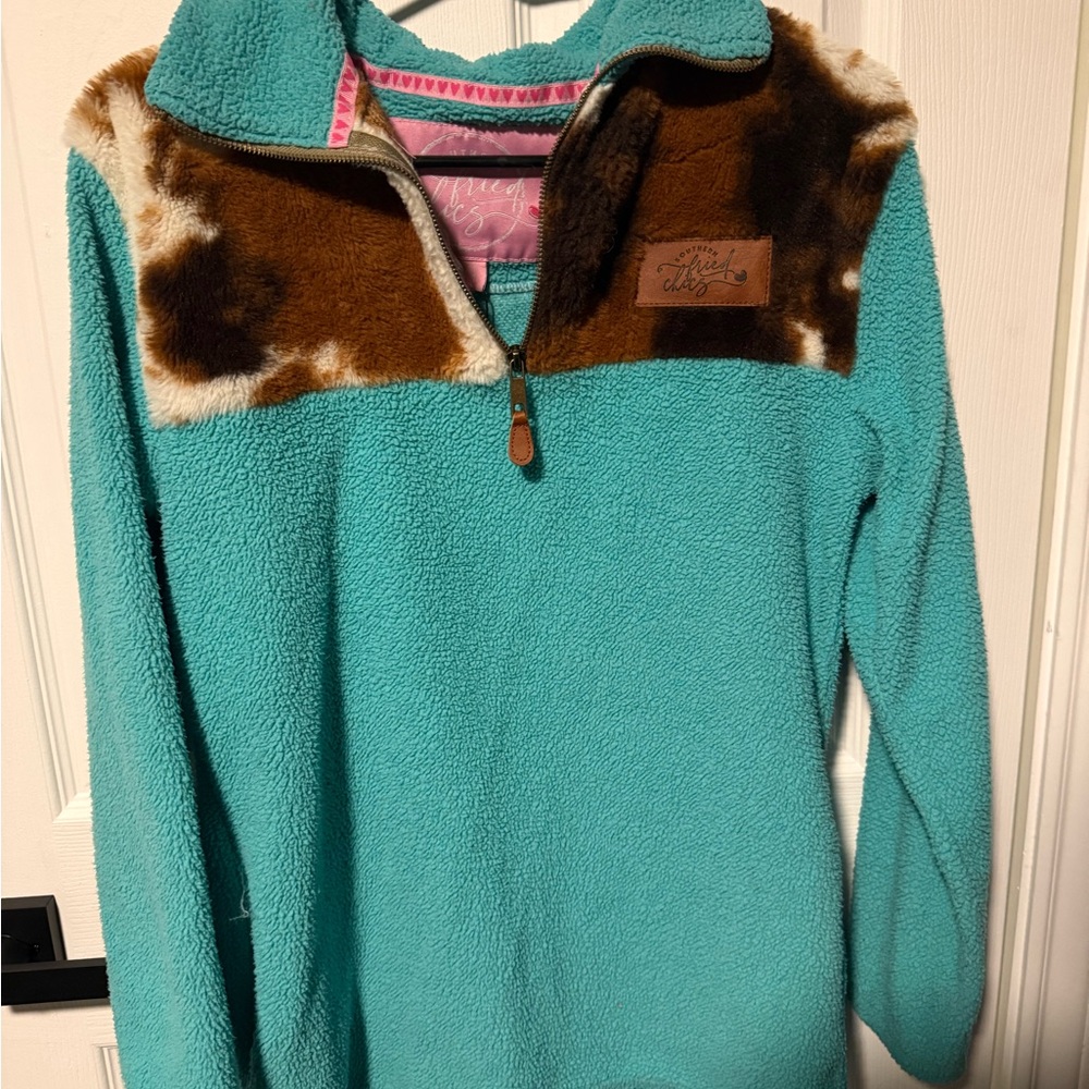 Teal and Brown Fleece Pullover
